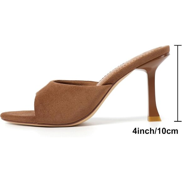 Women's Brown Suede Round Toe Heels With Bow Vintage Mules Sexy Slip on Stiletto - Picture 5 of 9